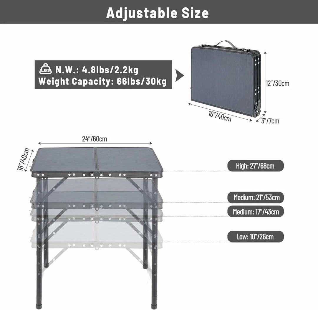 Aluminum Folding Camping Table with Adjustable Height Legs, 2/3/4ft - Redcamp