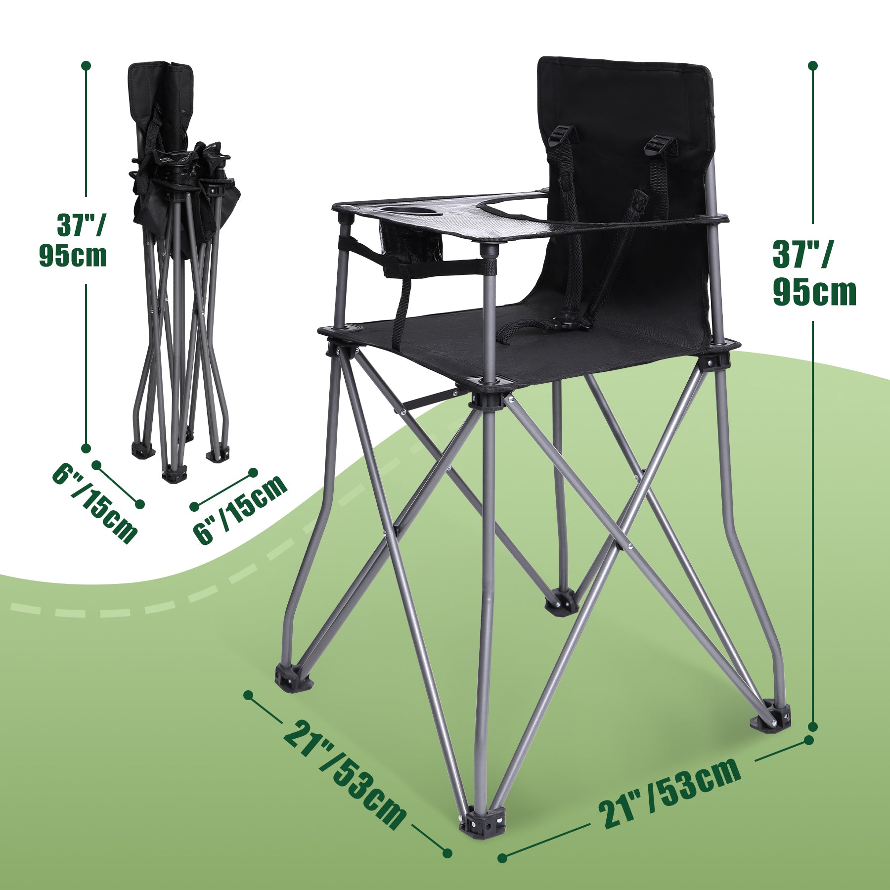 Portable High Chair for Babies and Toddlers, Camping High Chair with Tray, Space Saver for Travel, Camping, Picnic, Indoor Use
