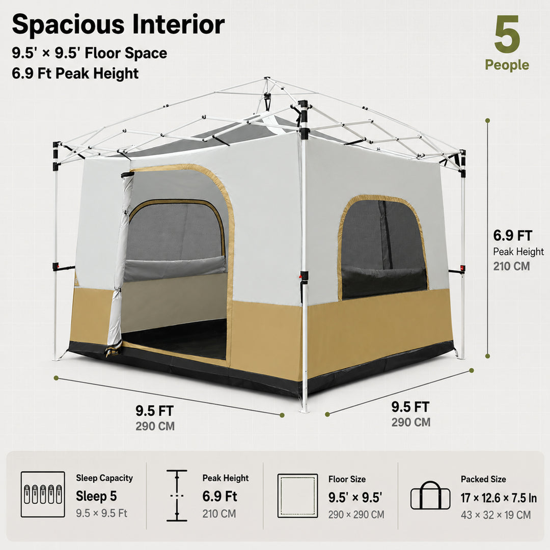 Tente intérieure de camping cubique pour auvent escamotable de 10'x10' (auvent et cadre non inclus) 