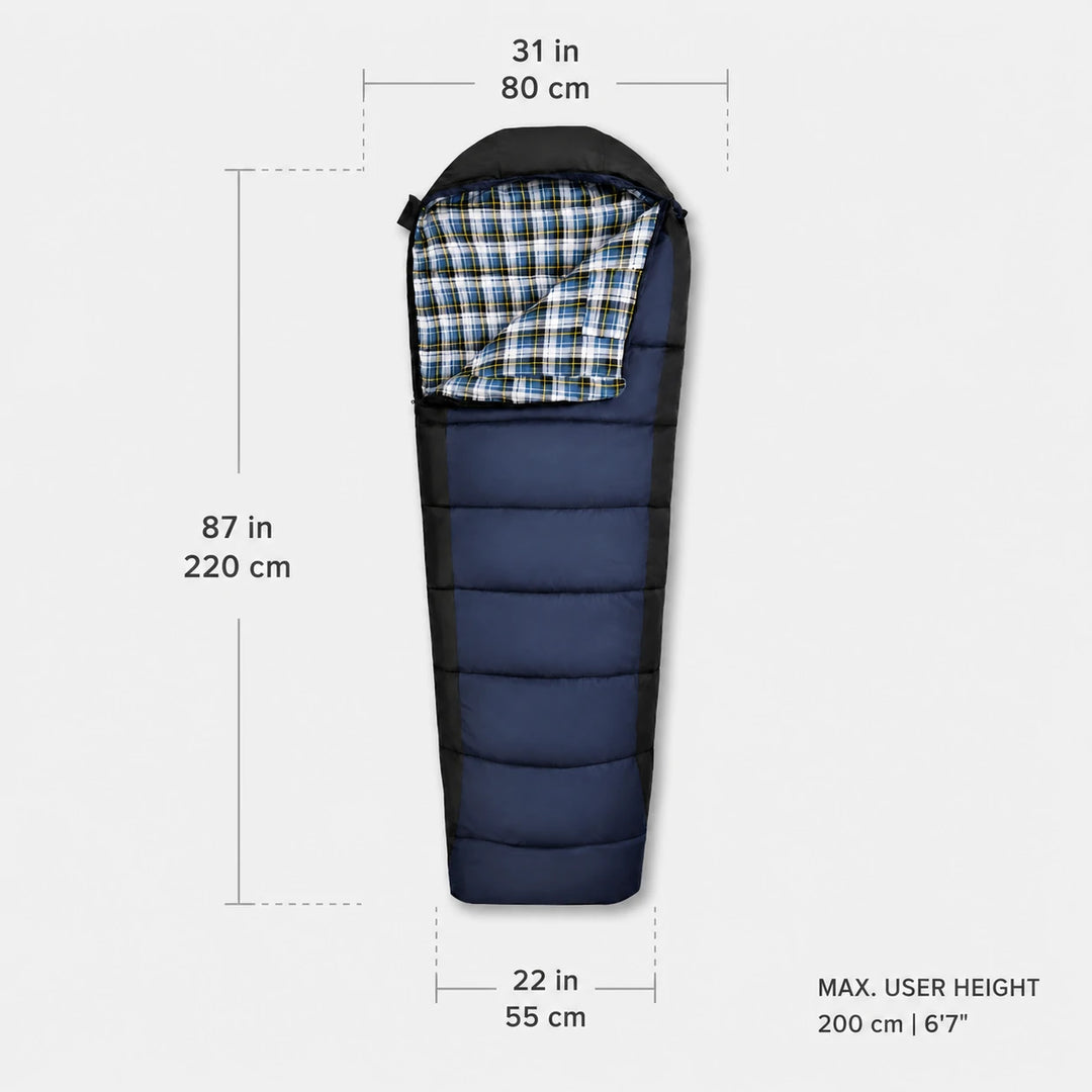 Flannel-Lined Cold Weather Mummy Sleeping Bag 5–23°F
