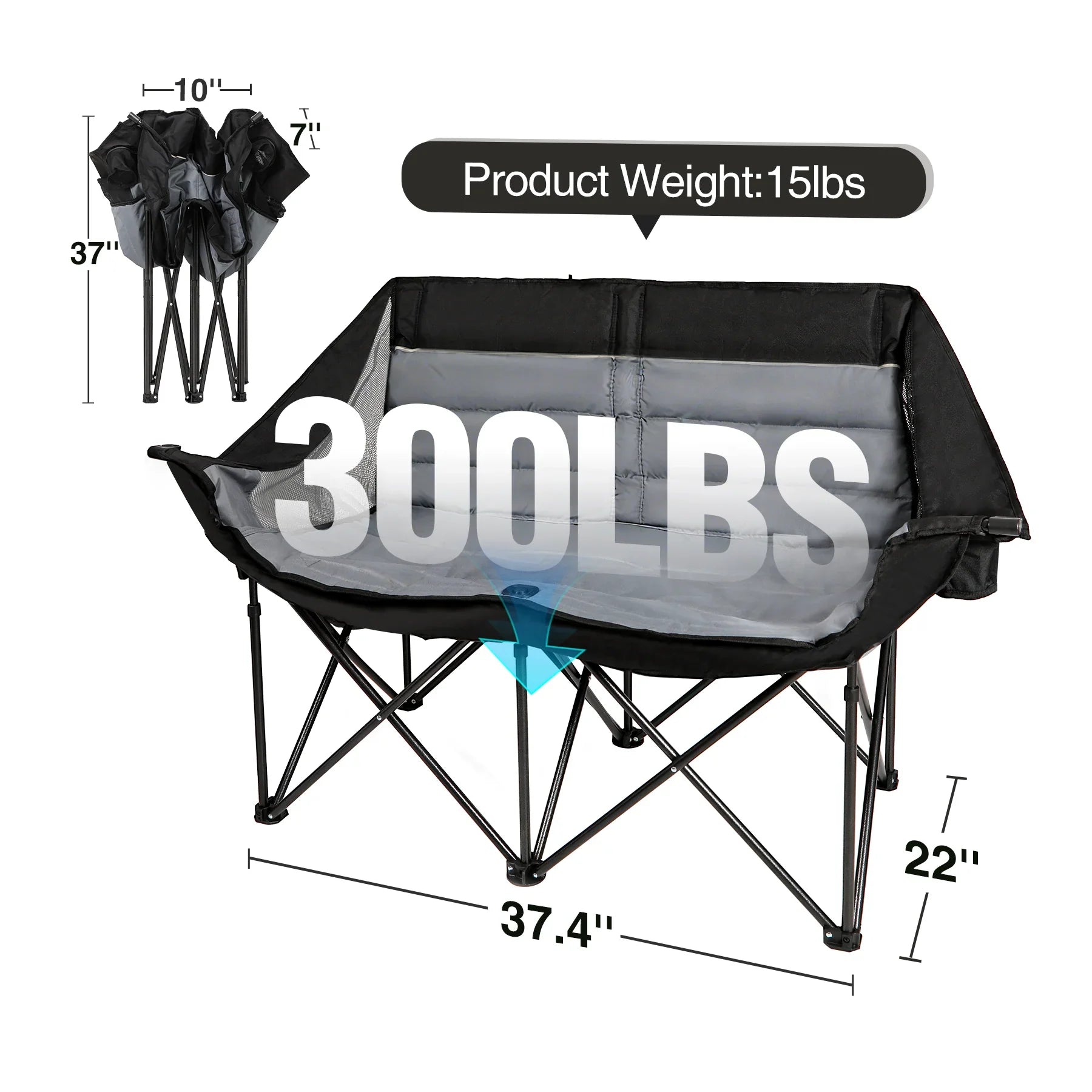 Folding Double Camping Chair for Adults，Oversized Portable Loveseat Chair for 2 Person