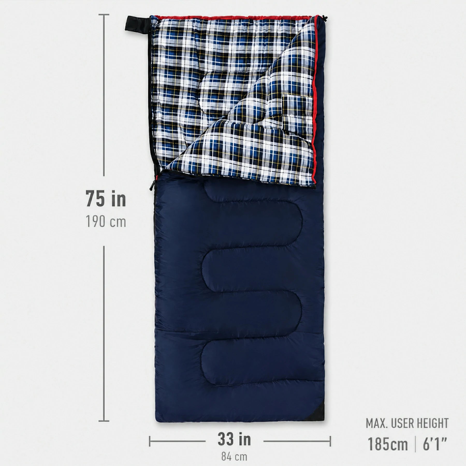 Sac de couchage de camping pour adulte avec doublure en flanelle de coton, rouge et bleu 