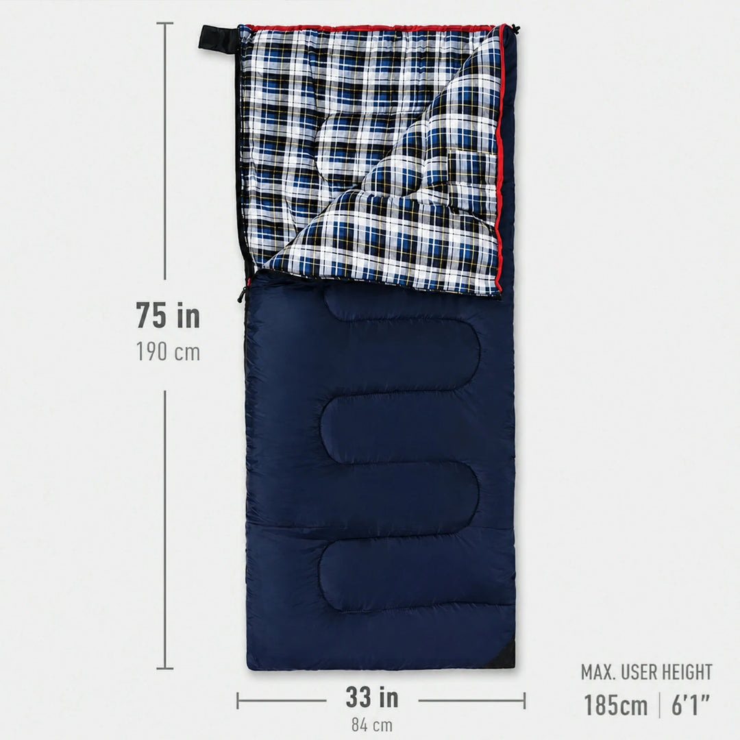 Sac de couchage de camping pour adulte avec doublure en flanelle de coton, rouge et bleu 