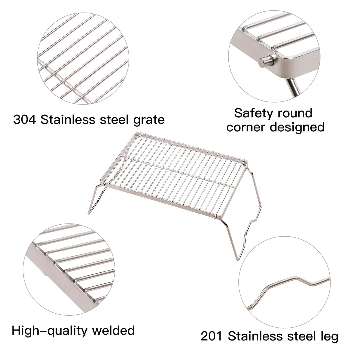 Portable Folding Campfire Grill 304 Stainless Steel Grate with Carrying Bag - Redcamp