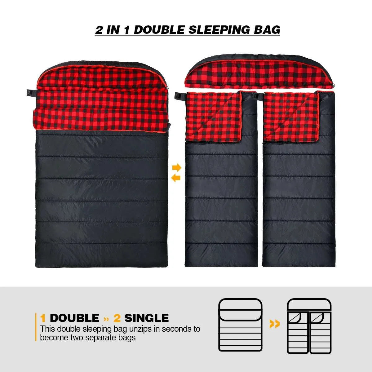 Double Sleeping Bag for Adults - Redcamp