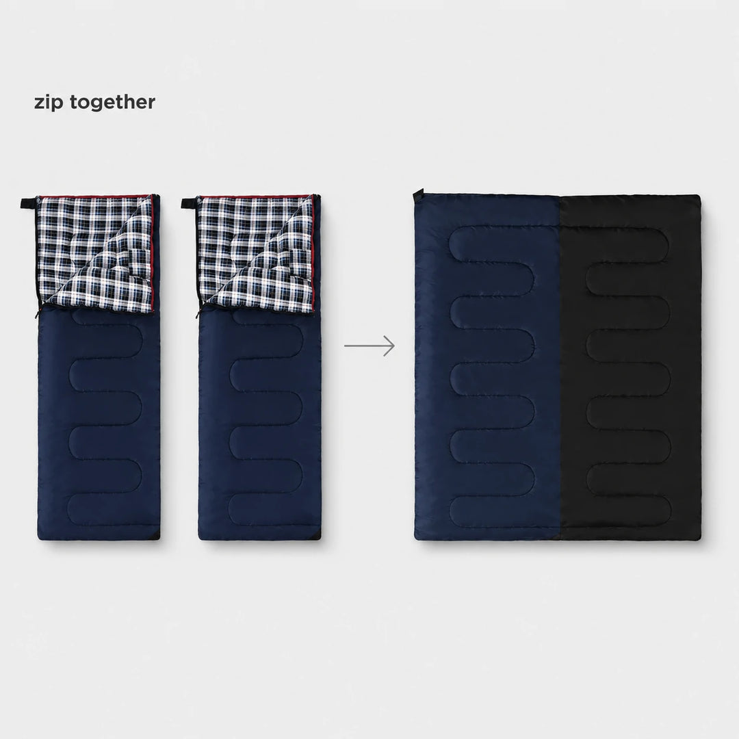 Sac de couchage de camping pour adulte avec doublure en flanelle de coton, rouge et bleu 