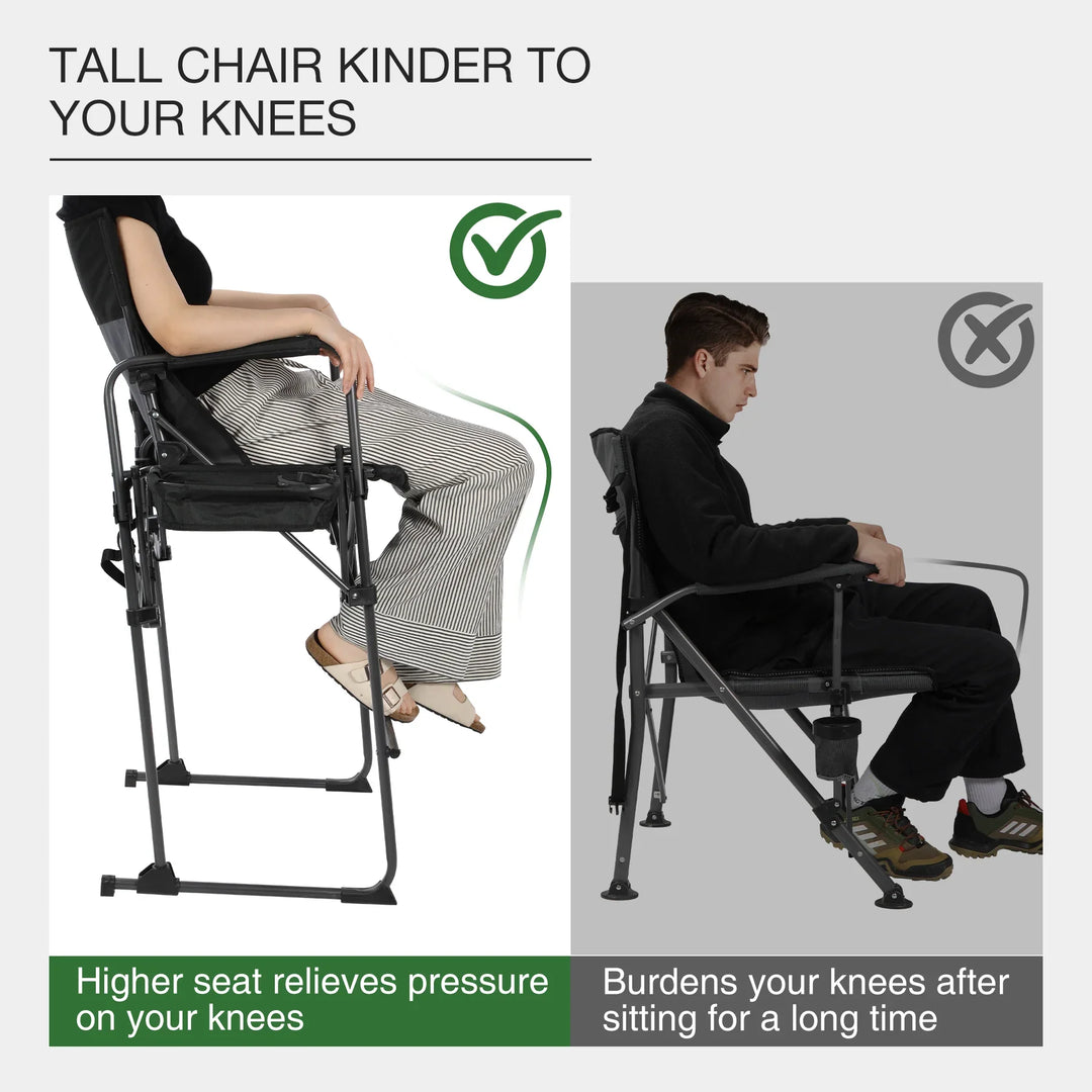 Chaise pliante extra haute, chaises de réalisateur pliables à hauteur de bar pour adultes avec dossier haut et accoudoirs rigides, supportant 330 lb