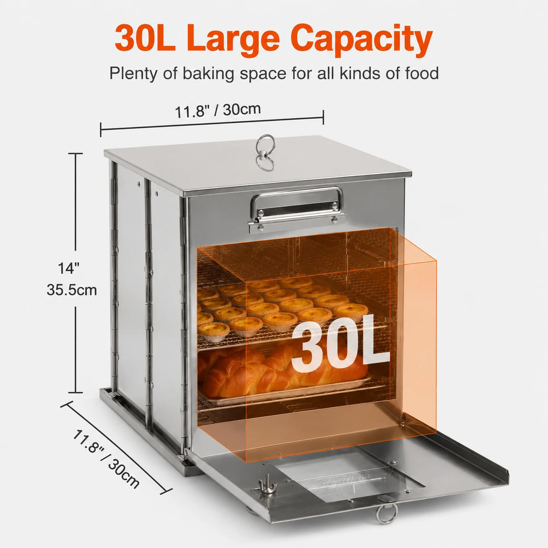 Four de camping pliable en acier inoxydable avec grille à 3 niveaux pour cuisinière au propane, cuisson en plein air 