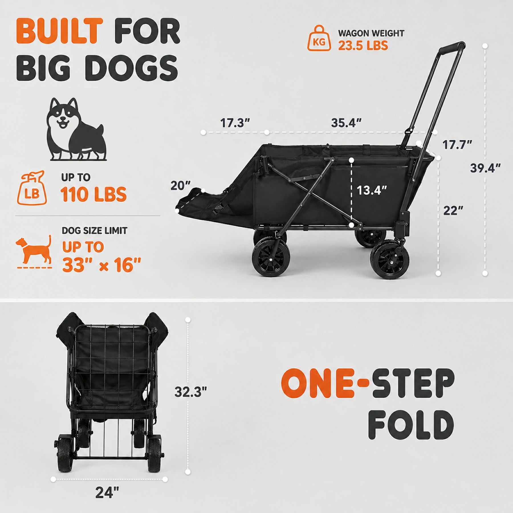 Chariot pour chiens de grande taille