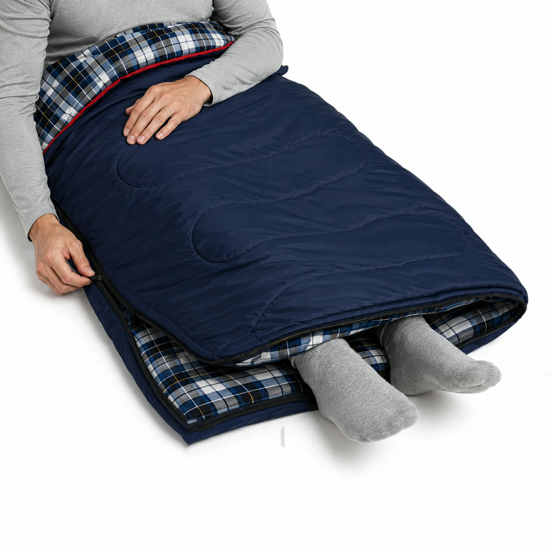 Sac de couchage de camping pour adulte avec doublure en flanelle de coton, rouge et bleu 
