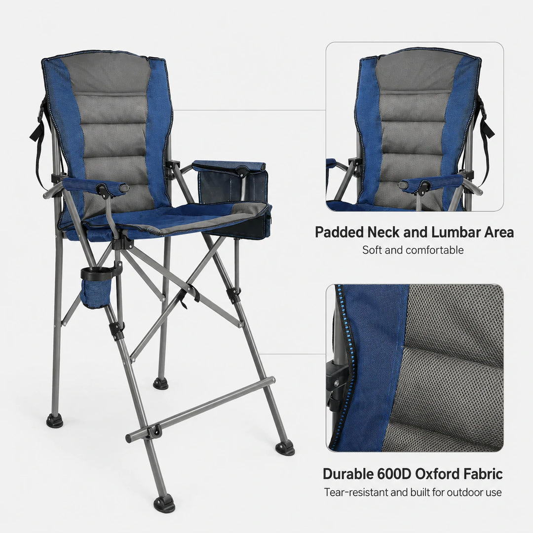 Chaise pliante extra haute, chaises de réalisateur pliables à hauteur de bar pour adultes avec dossier haut et accoudoirs rigides, supportant 330 lb