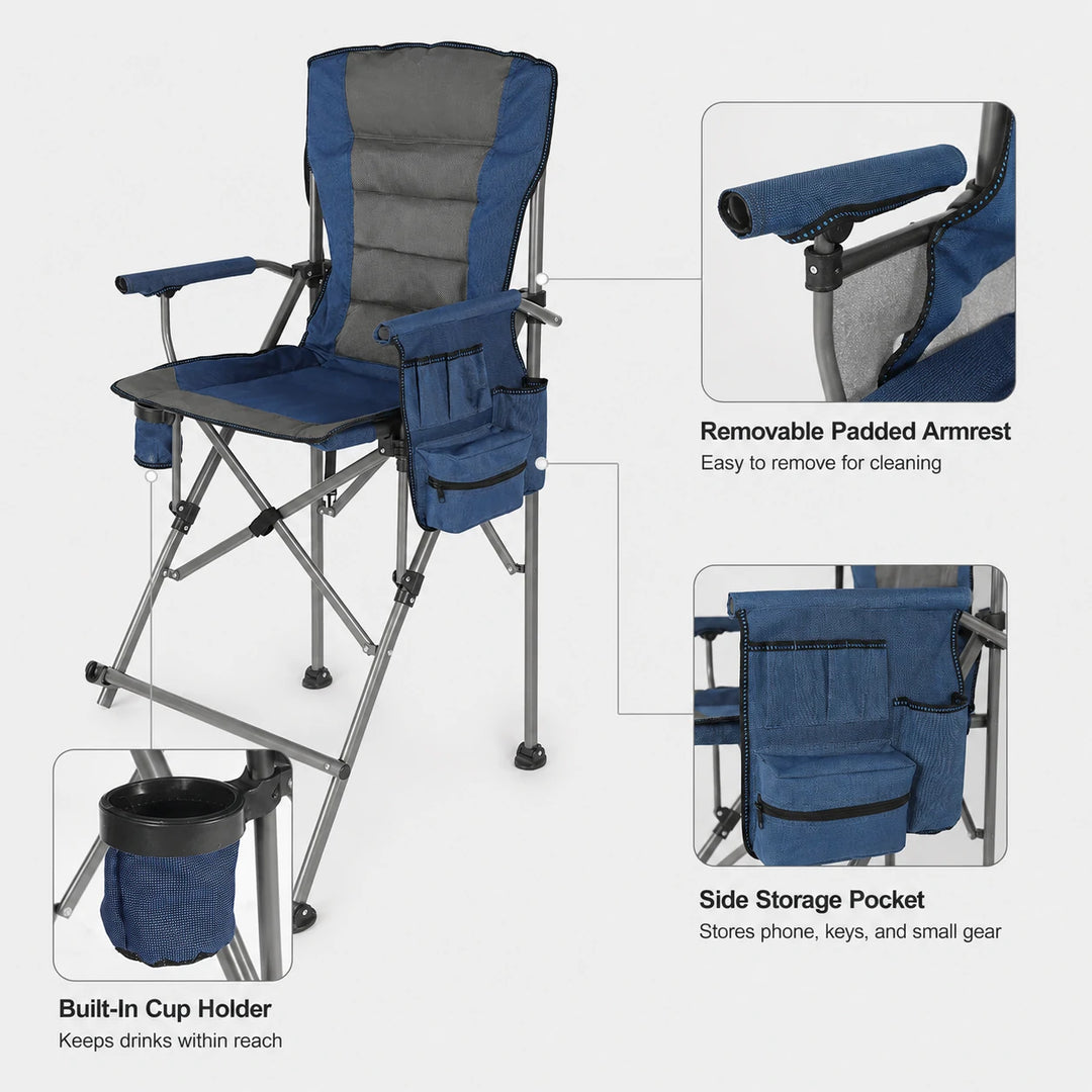 Chaise pliante extra haute, chaises de réalisateur pliables à hauteur de bar pour adultes avec dossier haut et accoudoirs rigides, supportant 330 lb
