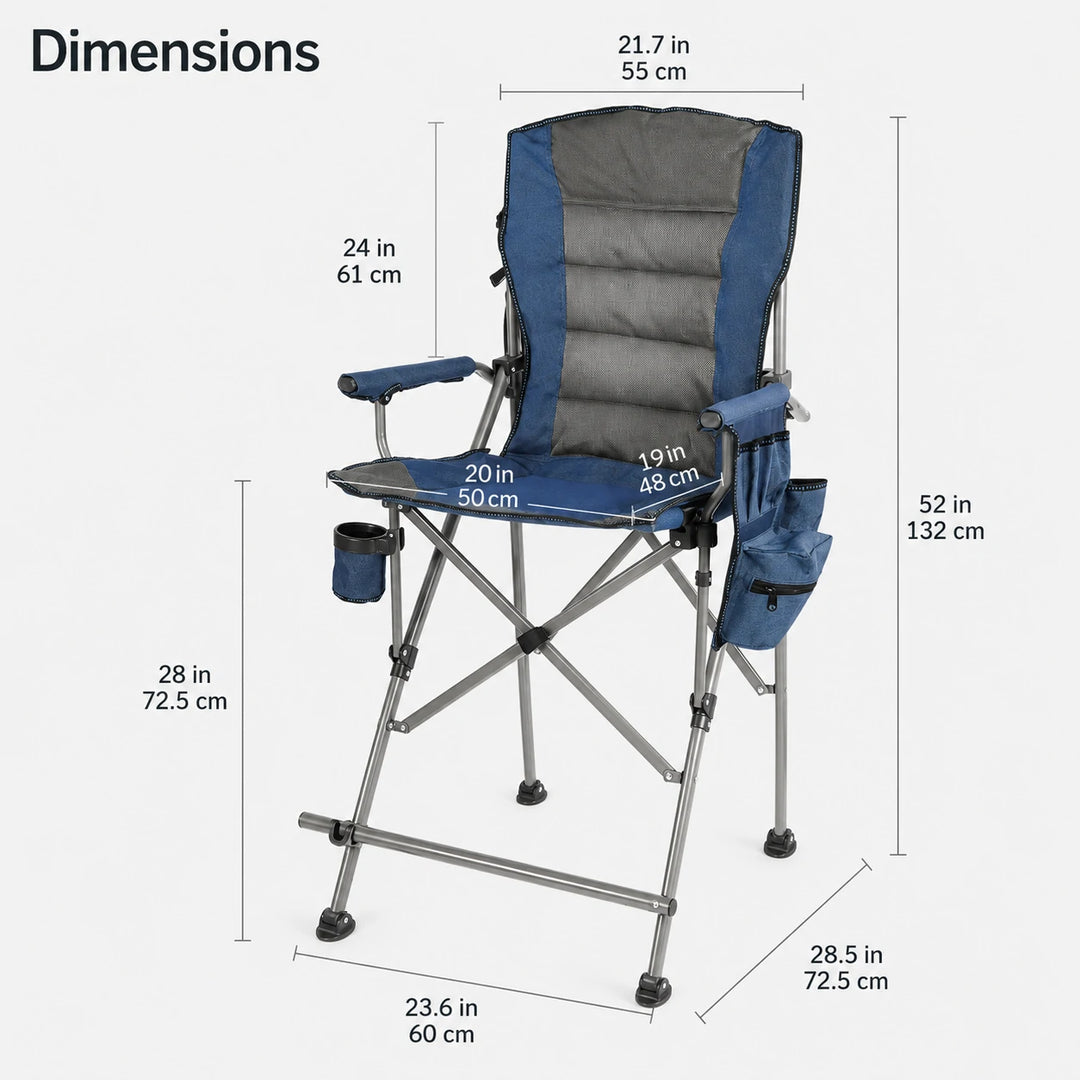 Chaise pliante extra haute, chaises de réalisateur pliables à hauteur de bar pour adultes avec dossier haut et accoudoirs rigides, supportant 330 lb
