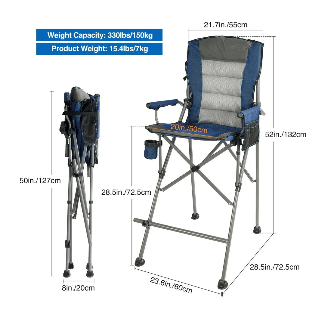 Extra Tall Bar Height Foldable Director Chairs for Adults with High Back and Hard Arms, Support 330lbs - Redcamp