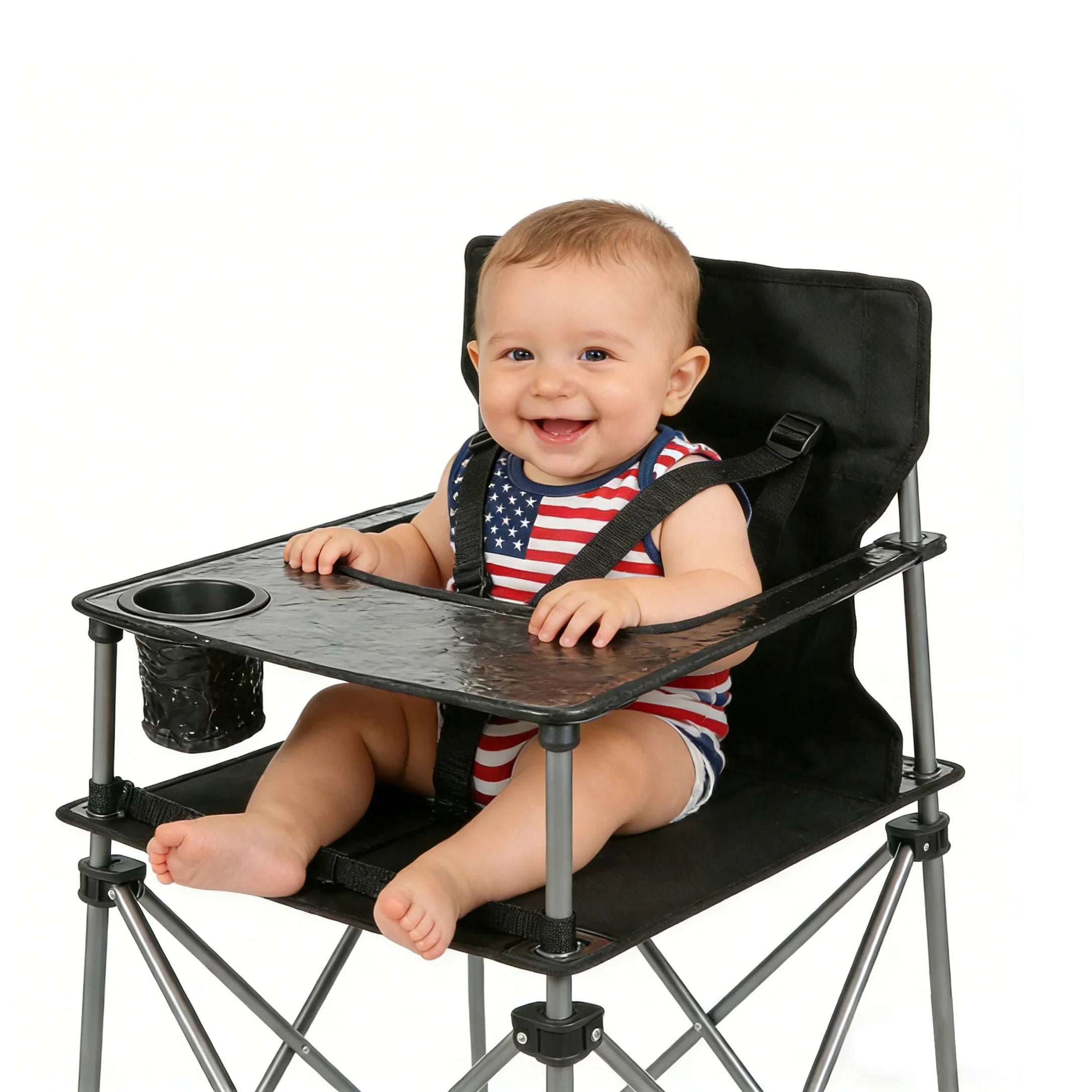 Portable High Chair for Babies and Toddlers, Camping High Chair with Tray, Space Saver for Travel, Camping, Picnic, Indoor Use