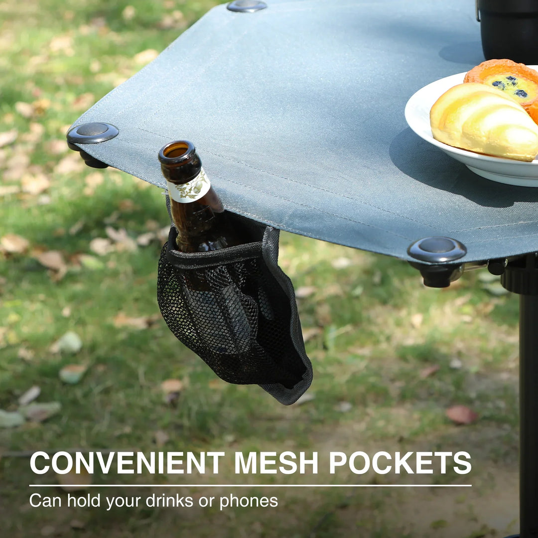 Table de camping pivotante portable à hauteur réglable (64/93 cm), table de pique-nique pliable pour la plage, le jardin et les voyages, tissu imperméable 600D et cadre en métal, sac de rangement inclus.