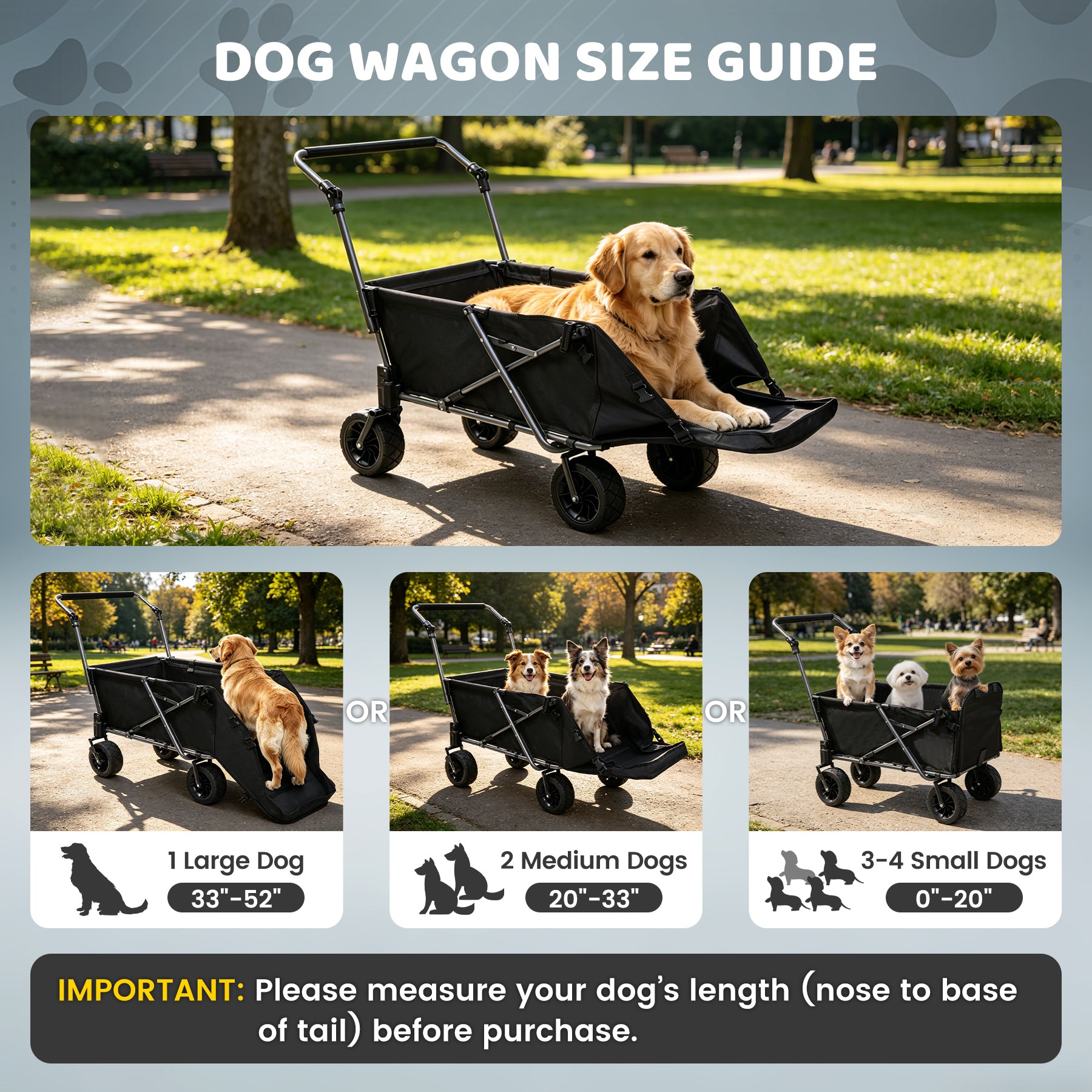 Folding Dog Wagon for Large Dogs with Extendable Rear and Canopy