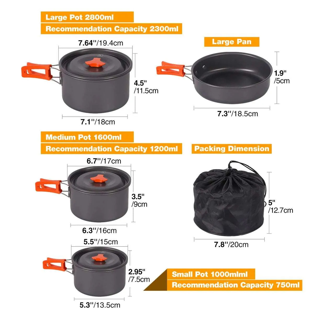 11/12/22 PCS Camping Cookware Mess Kit - Redcamp