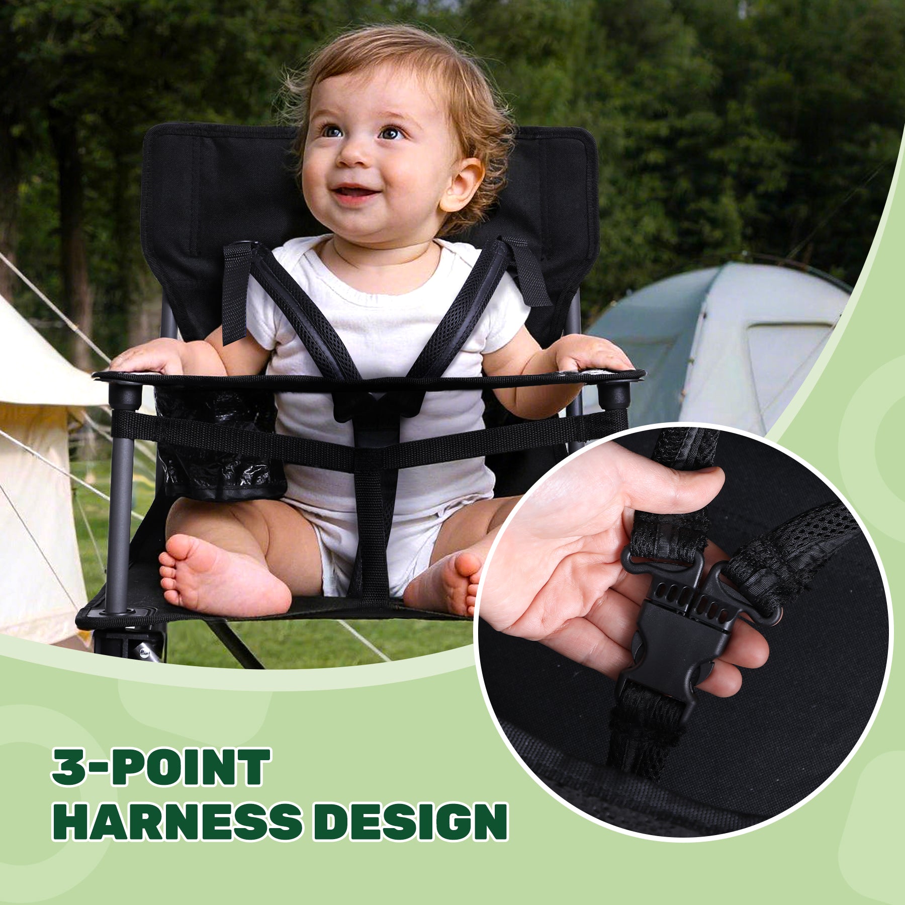 Portable High Chair for Babies and Toddlers, Camping High Chair with Tray, Space Saver for Travel, Camping, Picnic, Indoor Use
