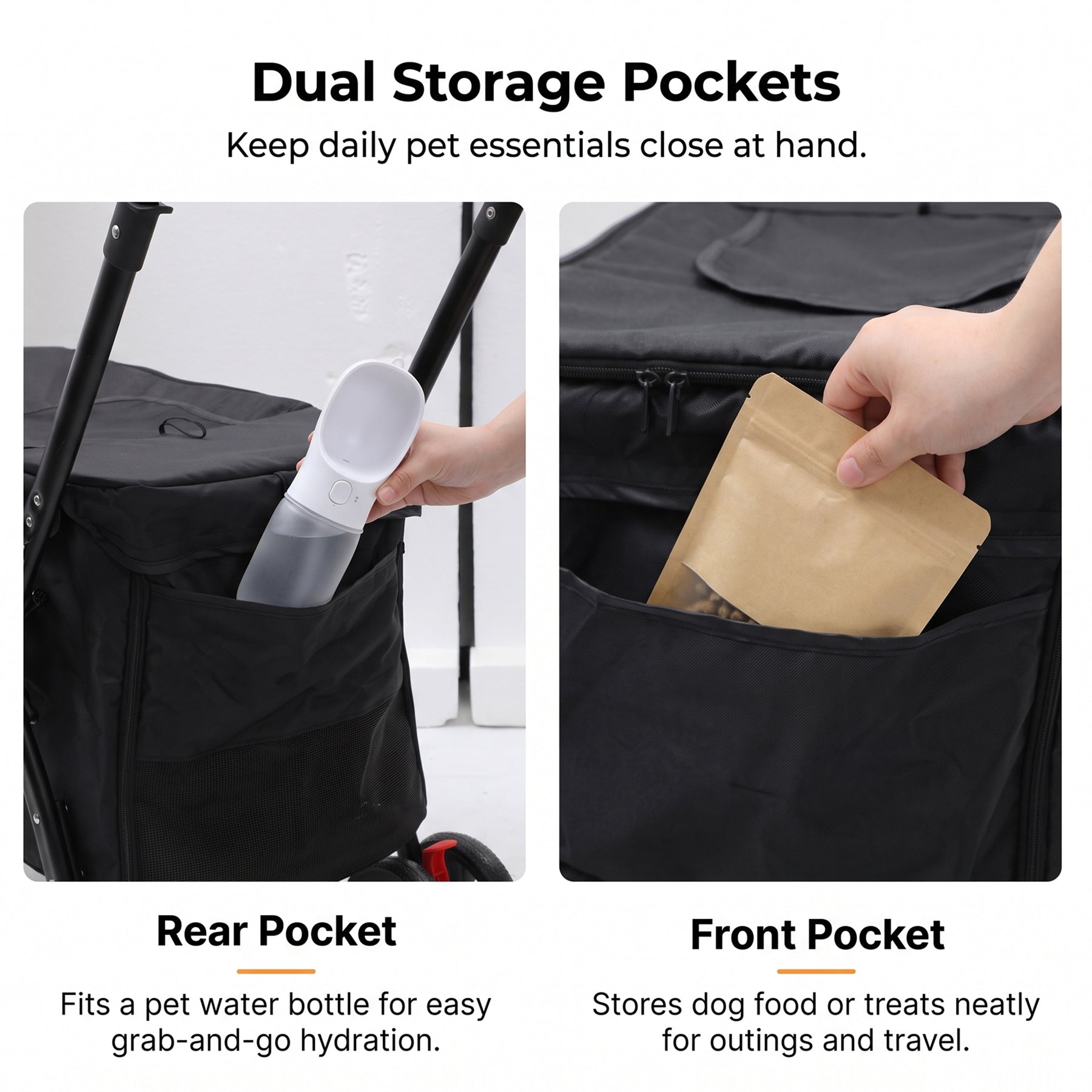 Folding Dog Stroller for 2 Small Dogs – Black