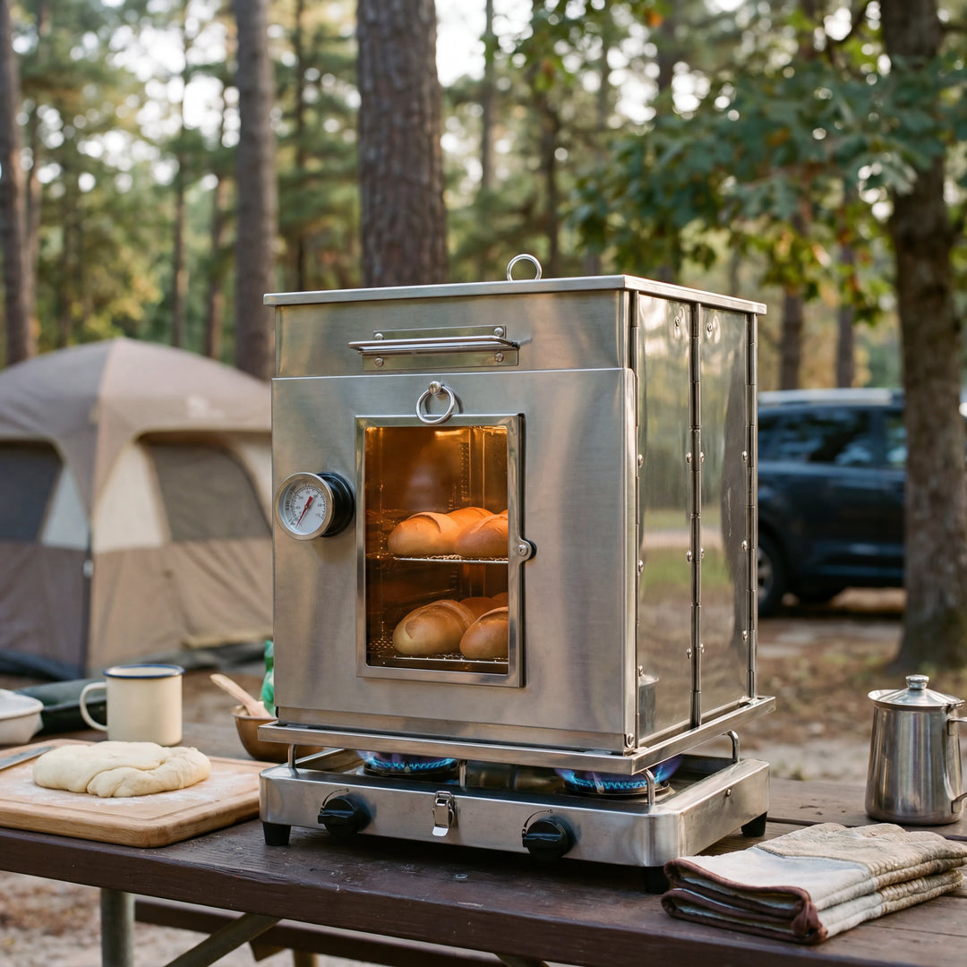 Four de camping pliable en acier inoxydable avec grille à 3 niveaux pour cuisinière au propane, cuisson en plein air 