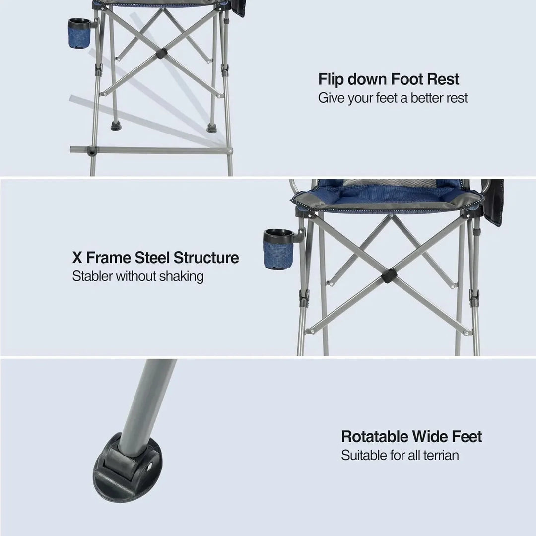 Extra Tall Bar Height Foldable Director Chairs for Adults with High Back and Hard Arms, Support 330lbs - Redcamp