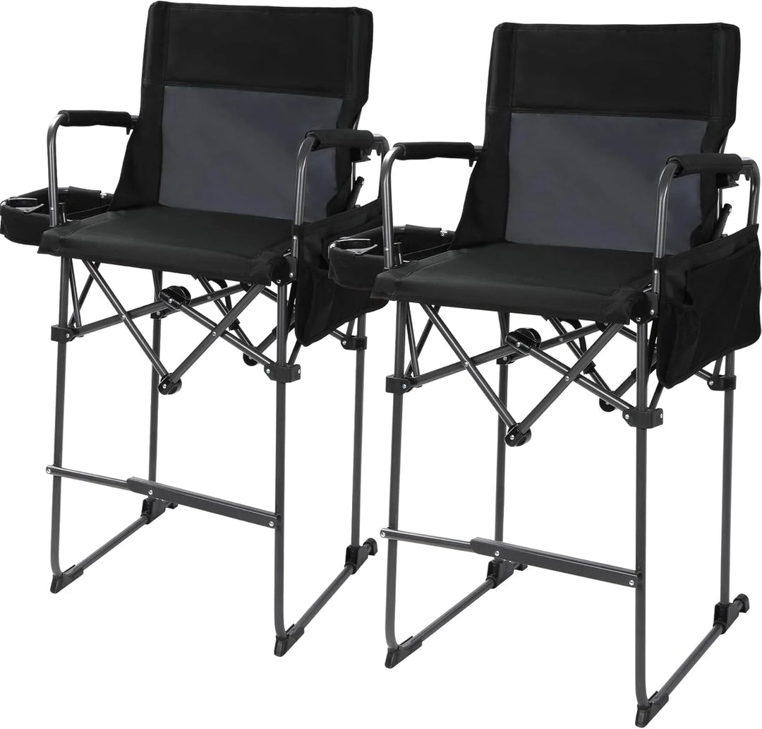 Chaise pliante extra haute, chaises de réalisateur pliables à hauteur de bar pour adultes avec dossier haut et accoudoirs rigides, supportant 330 lb