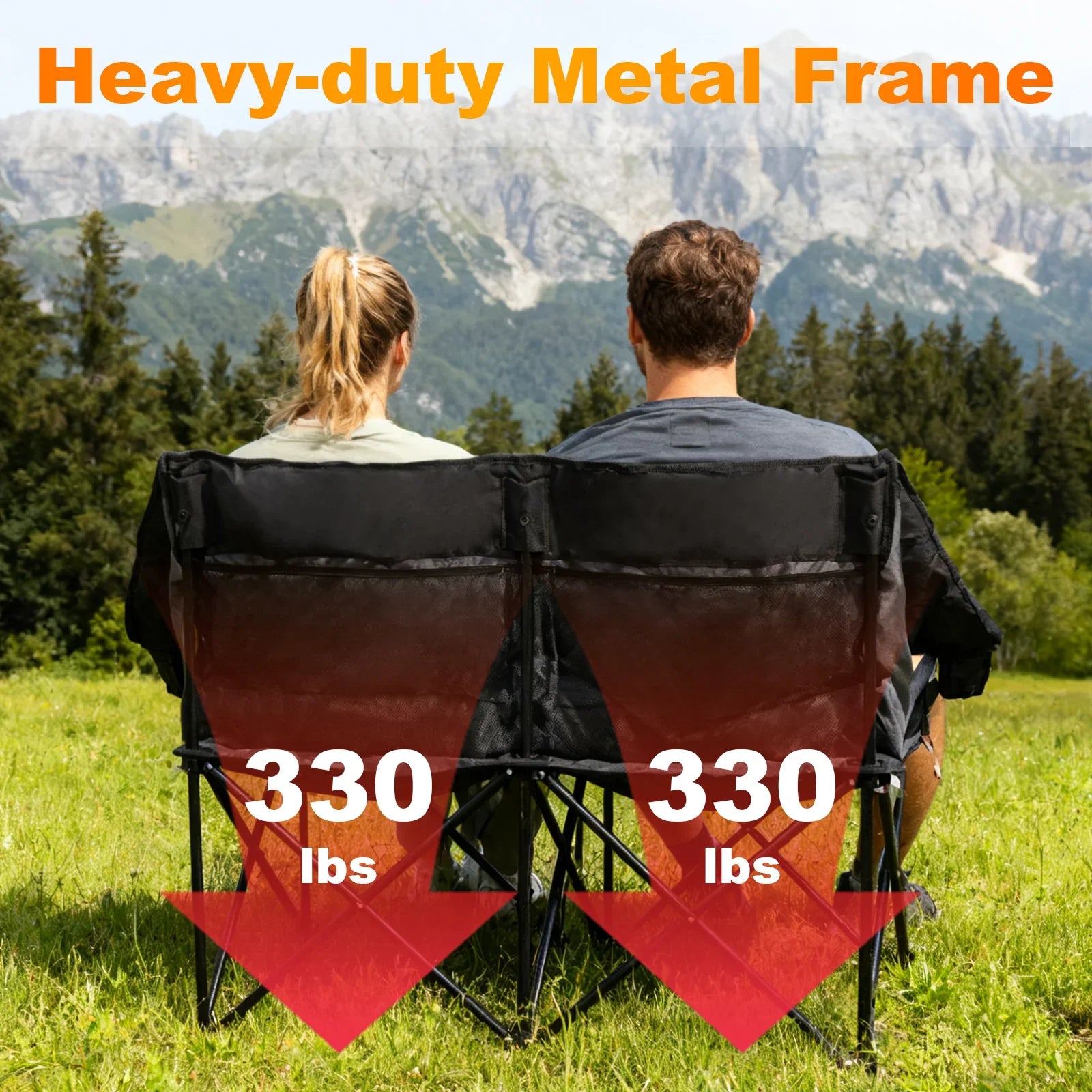 Double Camping Chair, Oversized 660lbs Camping Couch