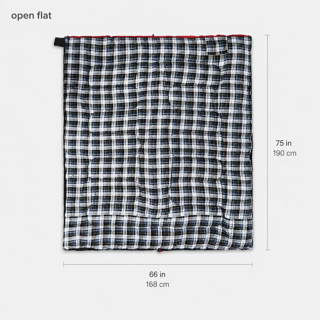 Sac de couchage de camping pour adulte avec doublure en flanelle de coton, rouge et bleu 