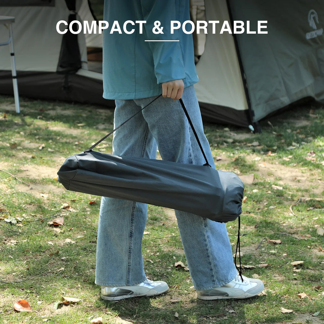 Table de camping pivotante portable à hauteur réglable (64/93 cm), table de pique-nique pliable pour la plage, le jardin et les voyages, tissu imperméable 600D et cadre en métal, sac de rangement inclus.