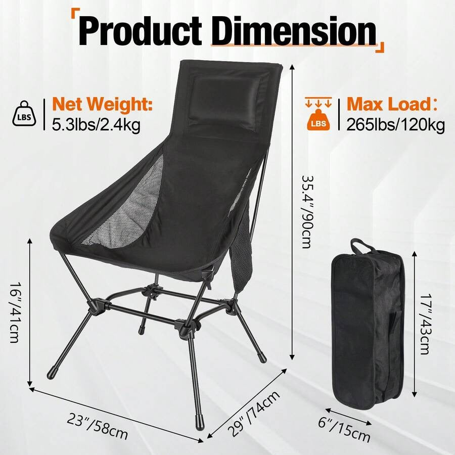REDCAMP High Back Folding Camping Chair With Pillow