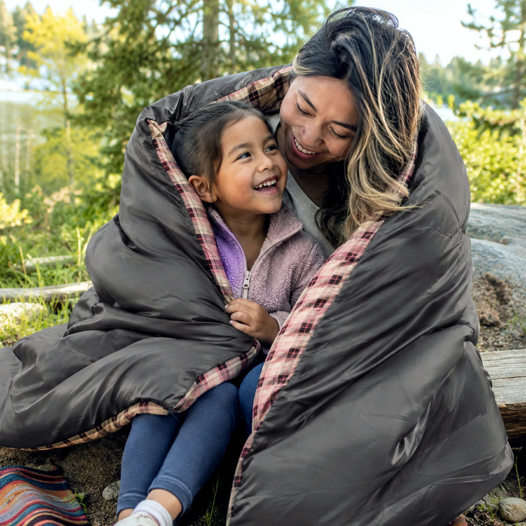 20°F Queen Size Cotton Double Sleeping Bag-Pink Plaid