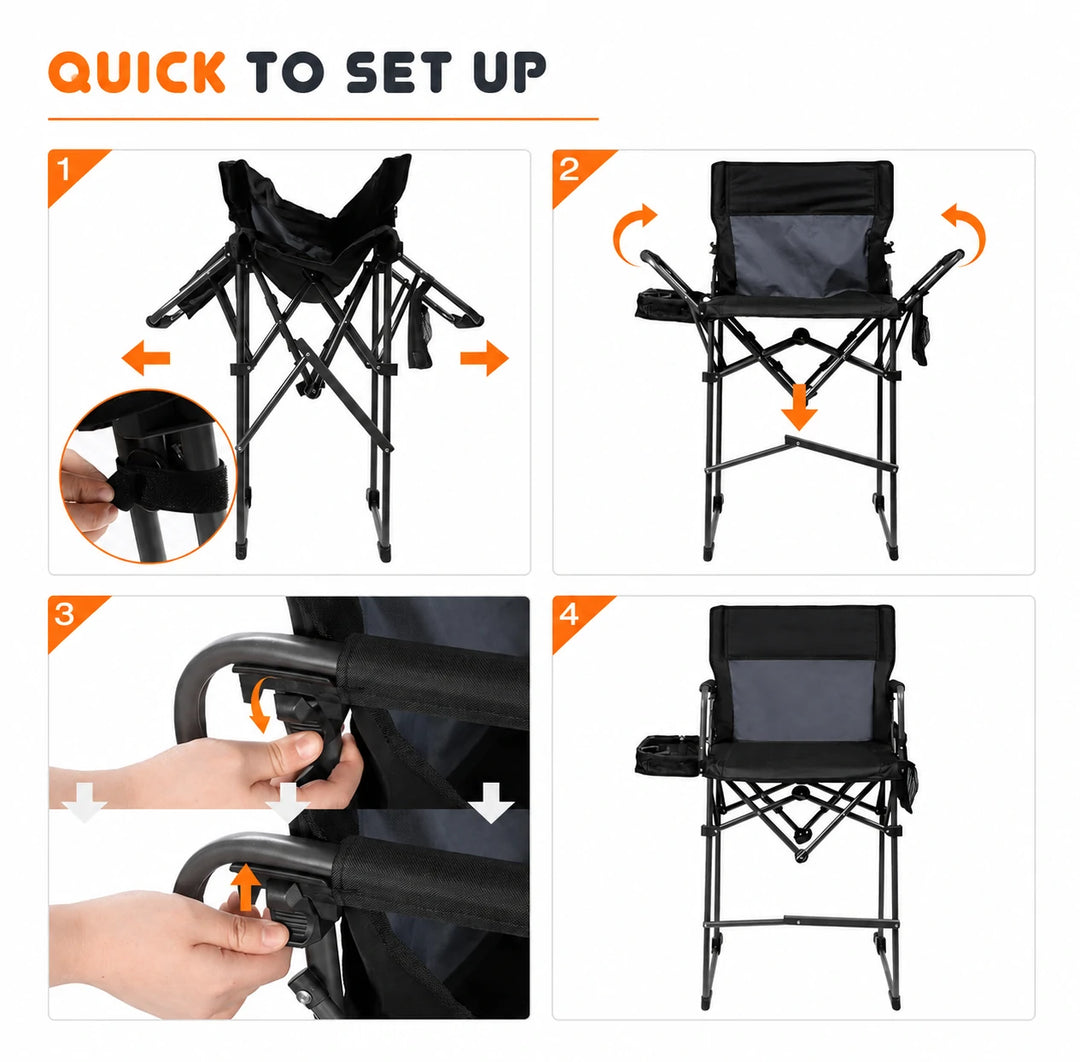 Extra Tall Folding Director Camping Chair with Side Table