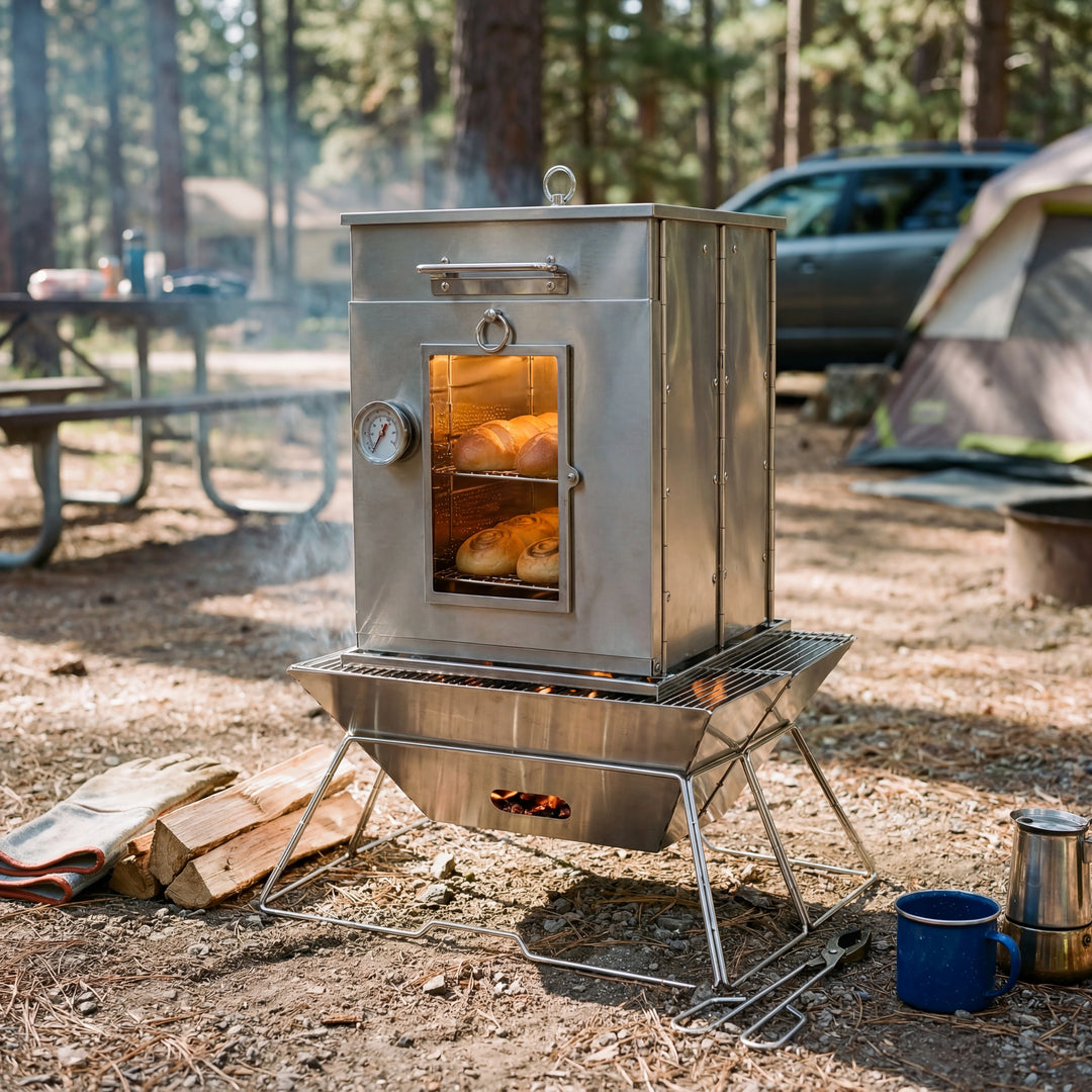 Four de camping pliable en acier inoxydable avec grille à 3 niveaux pour cuisinière au propane, cuisson en plein air 