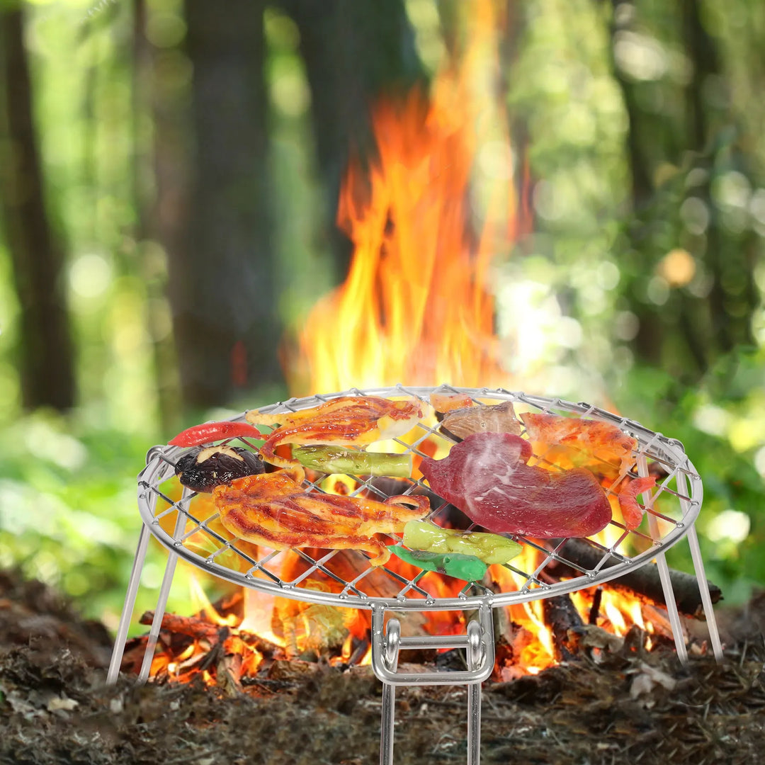 Portable Round Campfire Grill Grate with Foldable Legs, 12” - Redcamp