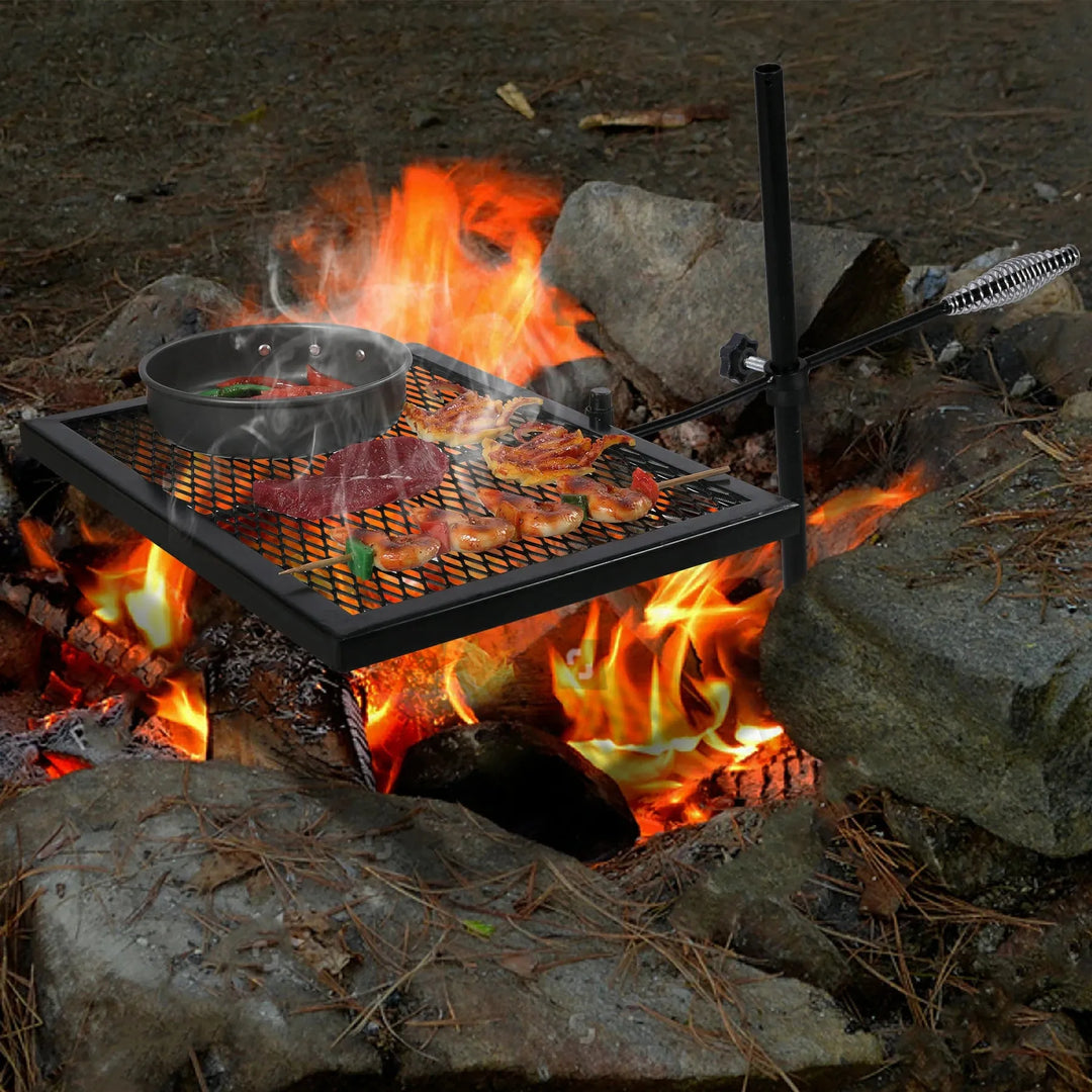 Folding Swivel Campfire Grill Heavy Duty Steel Grate with Carrying Bag for Outdoor Open Flame Cooking - Redcamp