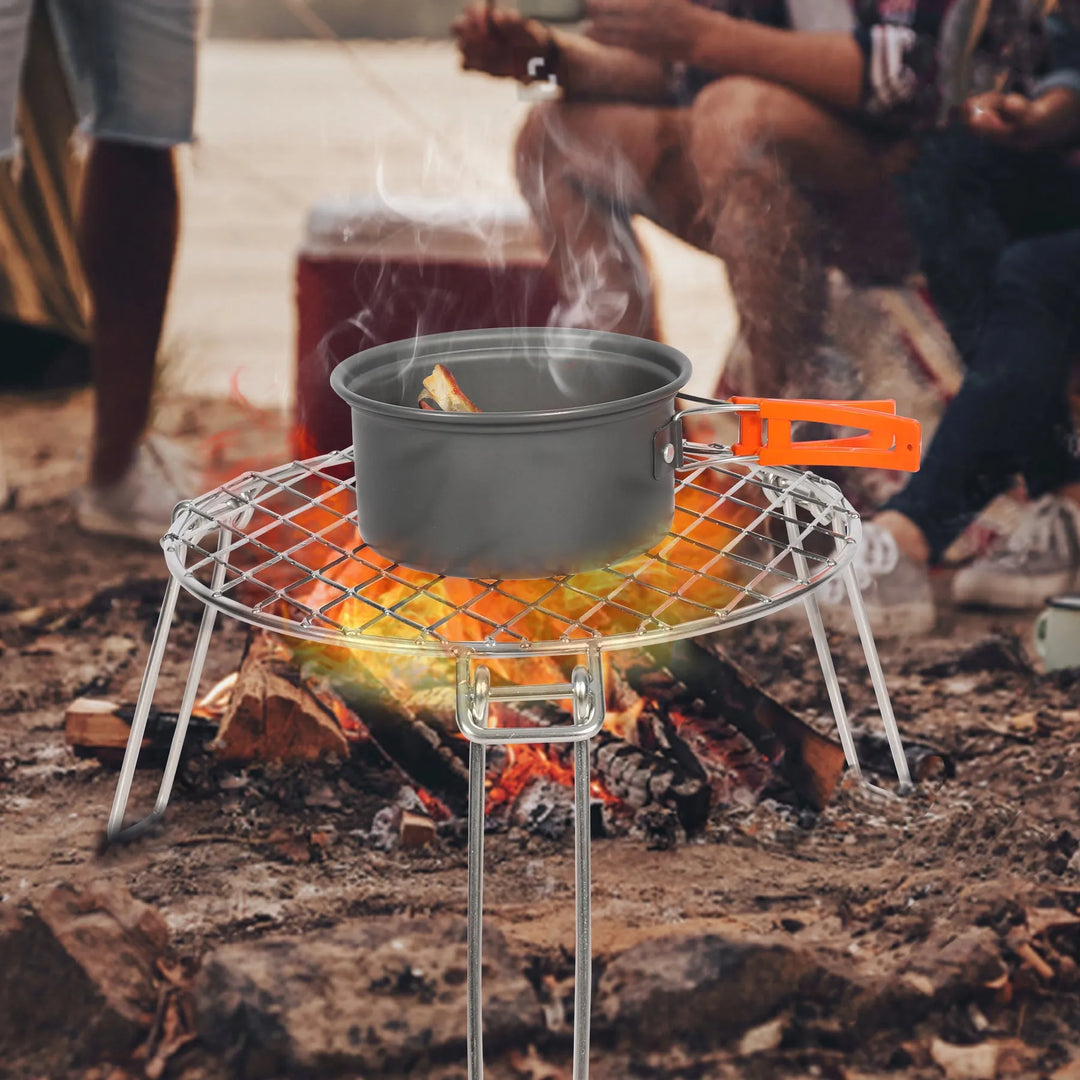 Portable Round Campfire Grill Grate with Foldable Legs, 12” - Redcamp