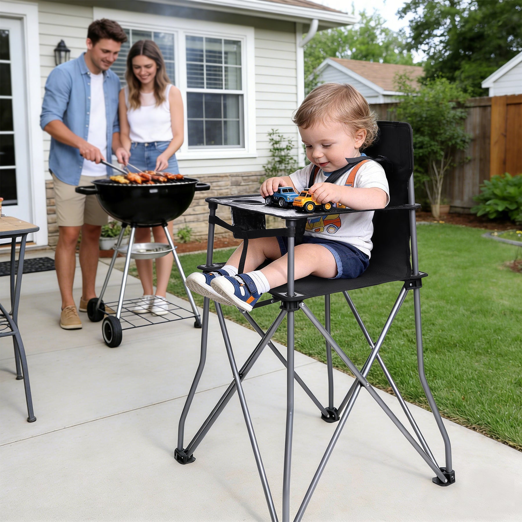Portable High Chair for Babies and Toddlers, Camping High Chair with Tray, Space Saver for Travel, Camping, Picnic, Indoor Use