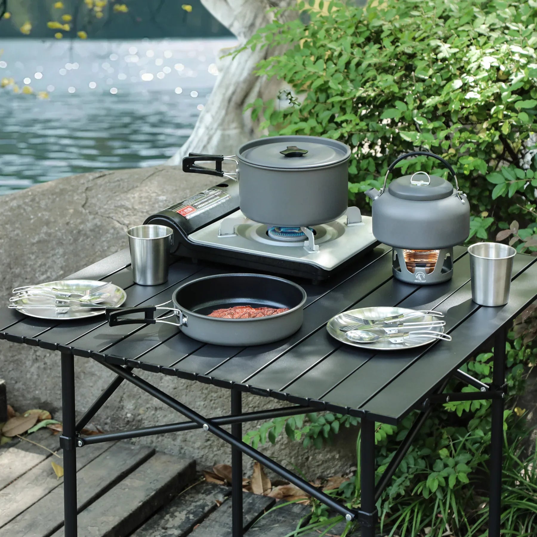 Camping Cookware Mess Kit, Backpacking Pot and Pan Set