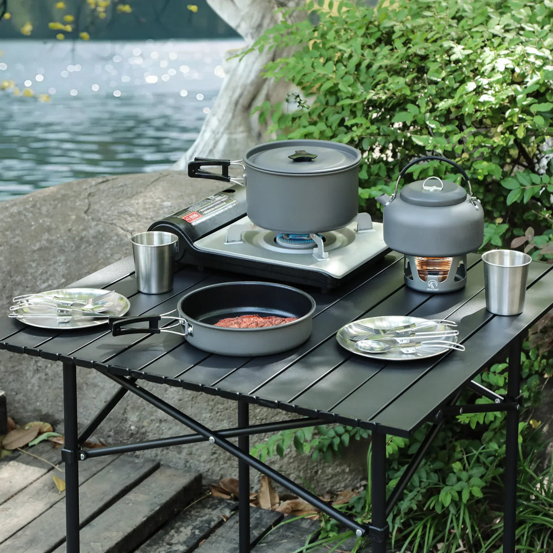 Camping Cookware Mess Kit, Backpacking Pot and Pan Set