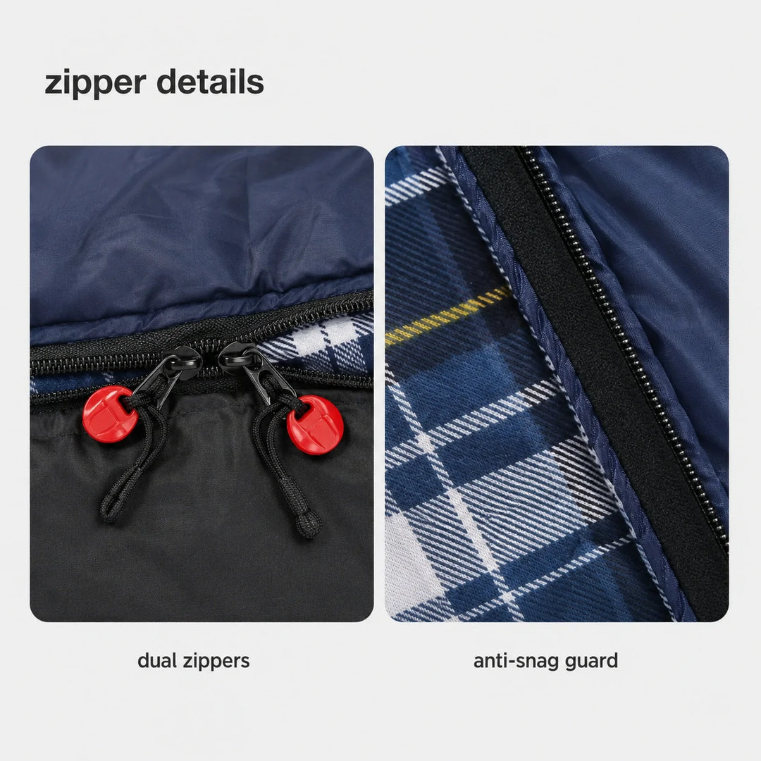 Sac de couchage de camping pour adulte avec doublure en flanelle de coton, rouge et bleu 