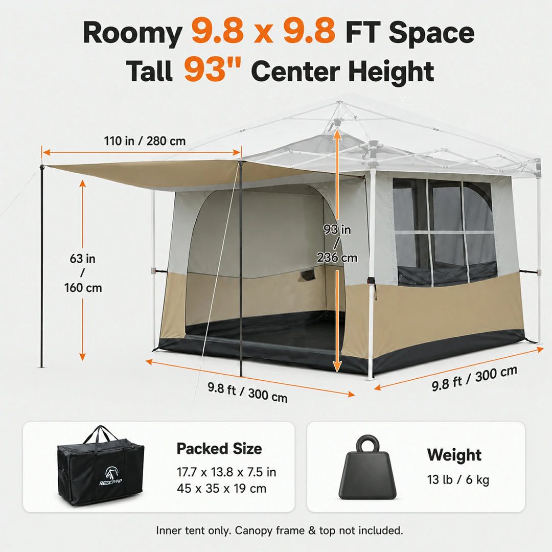 Tente intérieure de camping cubique pour auvent escamotable de 10'x10' (auvent et cadre non inclus) 