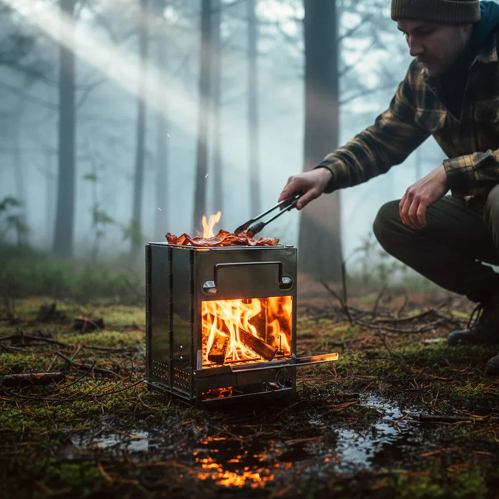 Réchaud de camping pliable à bois avec support pour casserole