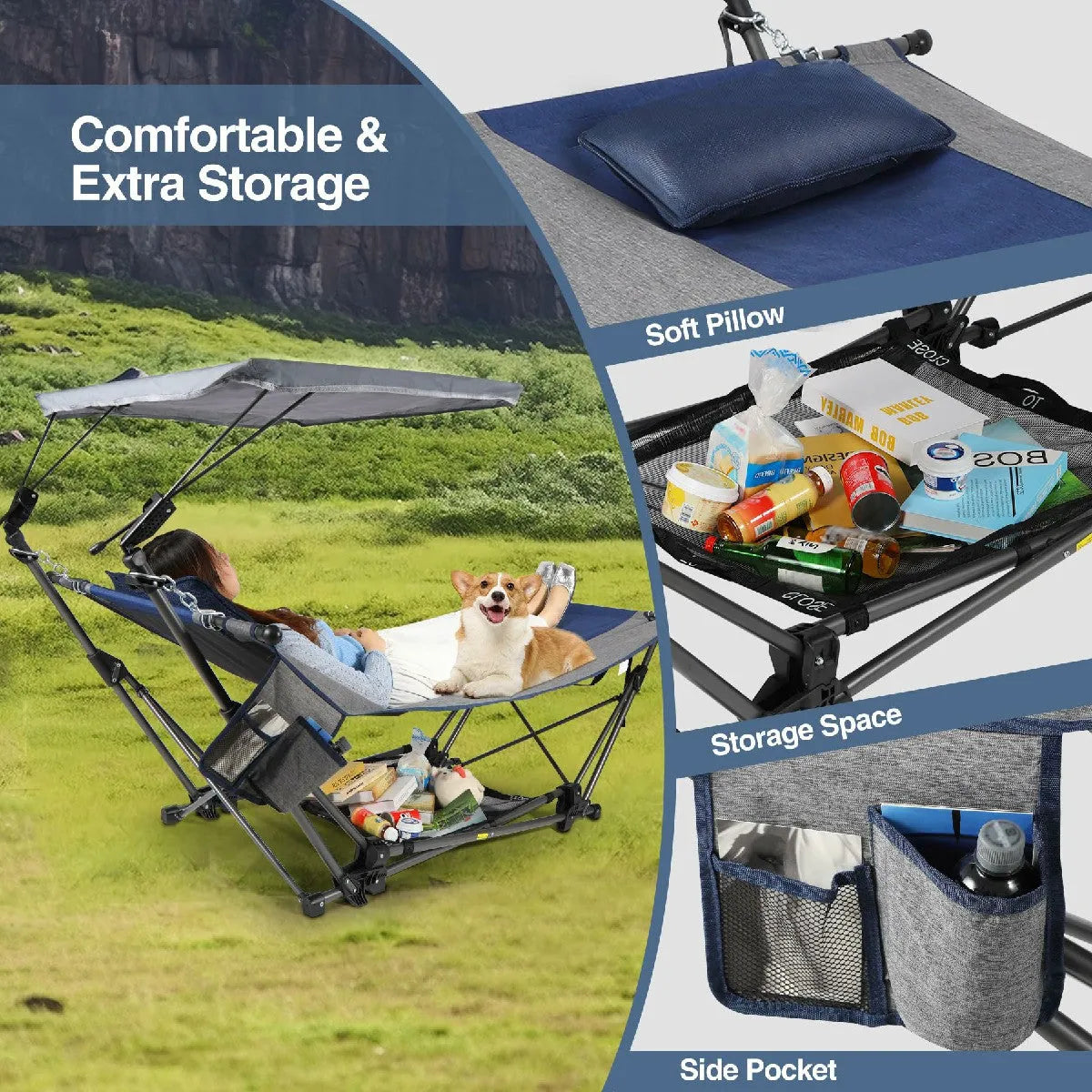 Portable Folding Hammock with Removable Canopy and Pillow - Redcamp