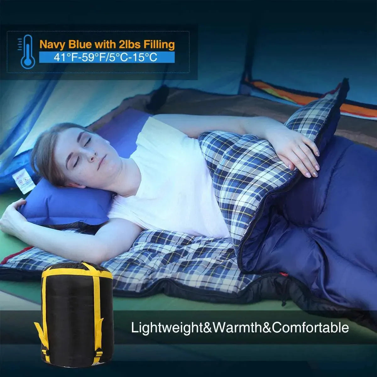 Camping Sleeping Bag for Adult with Cotton Flannel Liner,Red Blue - Redcamp