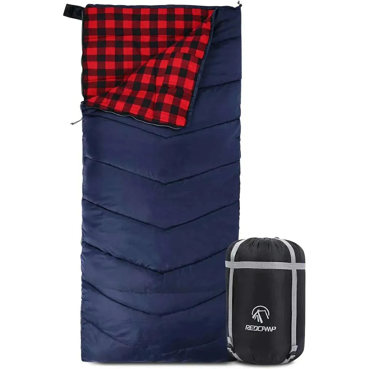 Camping Sleeping Bag for Adult with Cotton Flannel Liner,Red Blue - Redcamp