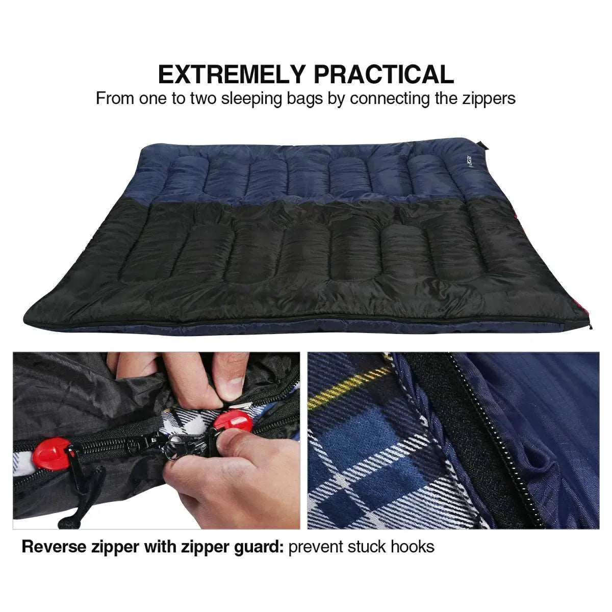 Camping Sleeping Bag for Adult with Cotton Flannel Liner,Red Blue - Redcamp