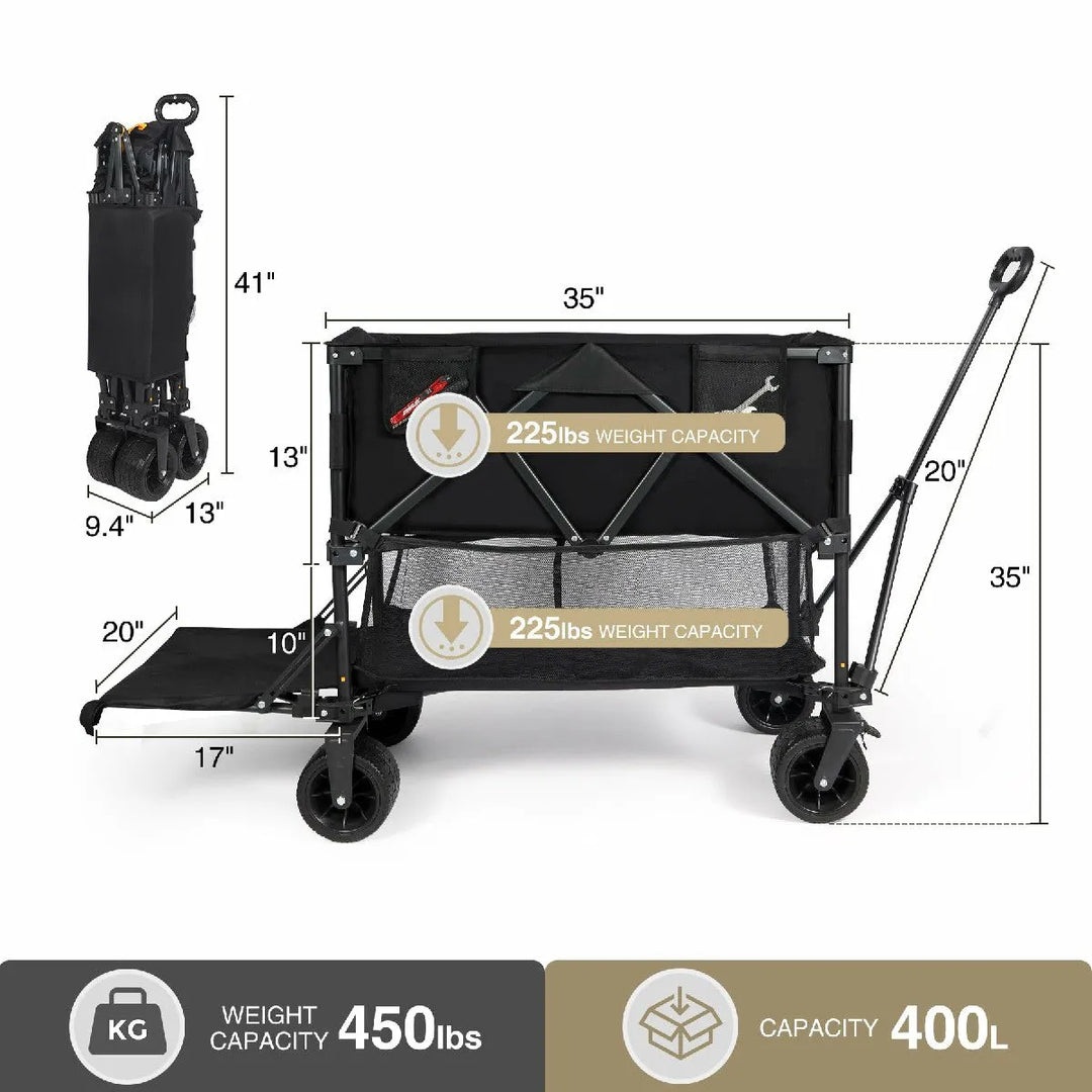 Large Collapsible Double Decker Wagon, 450lbs Heavy Duty - Redcamp