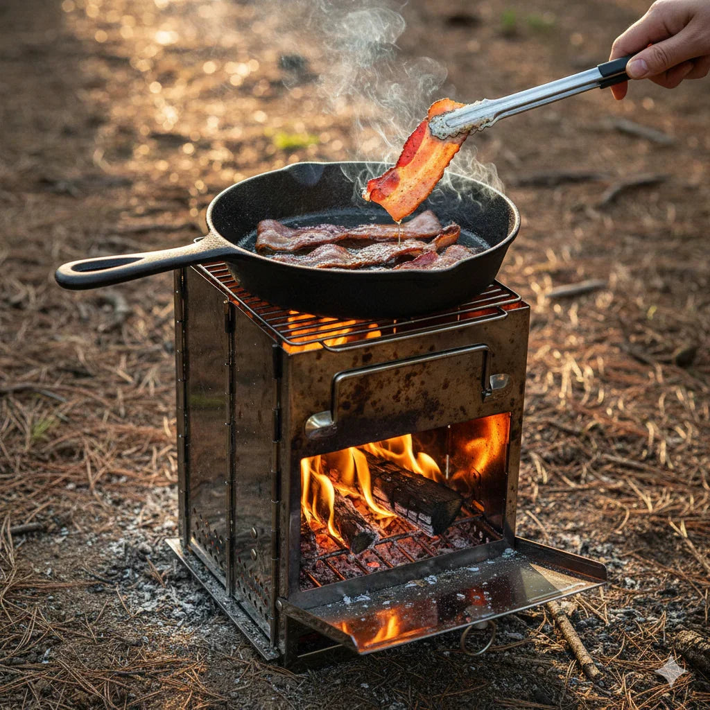 Réchaud de camping pliable à bois avec support pour casserole