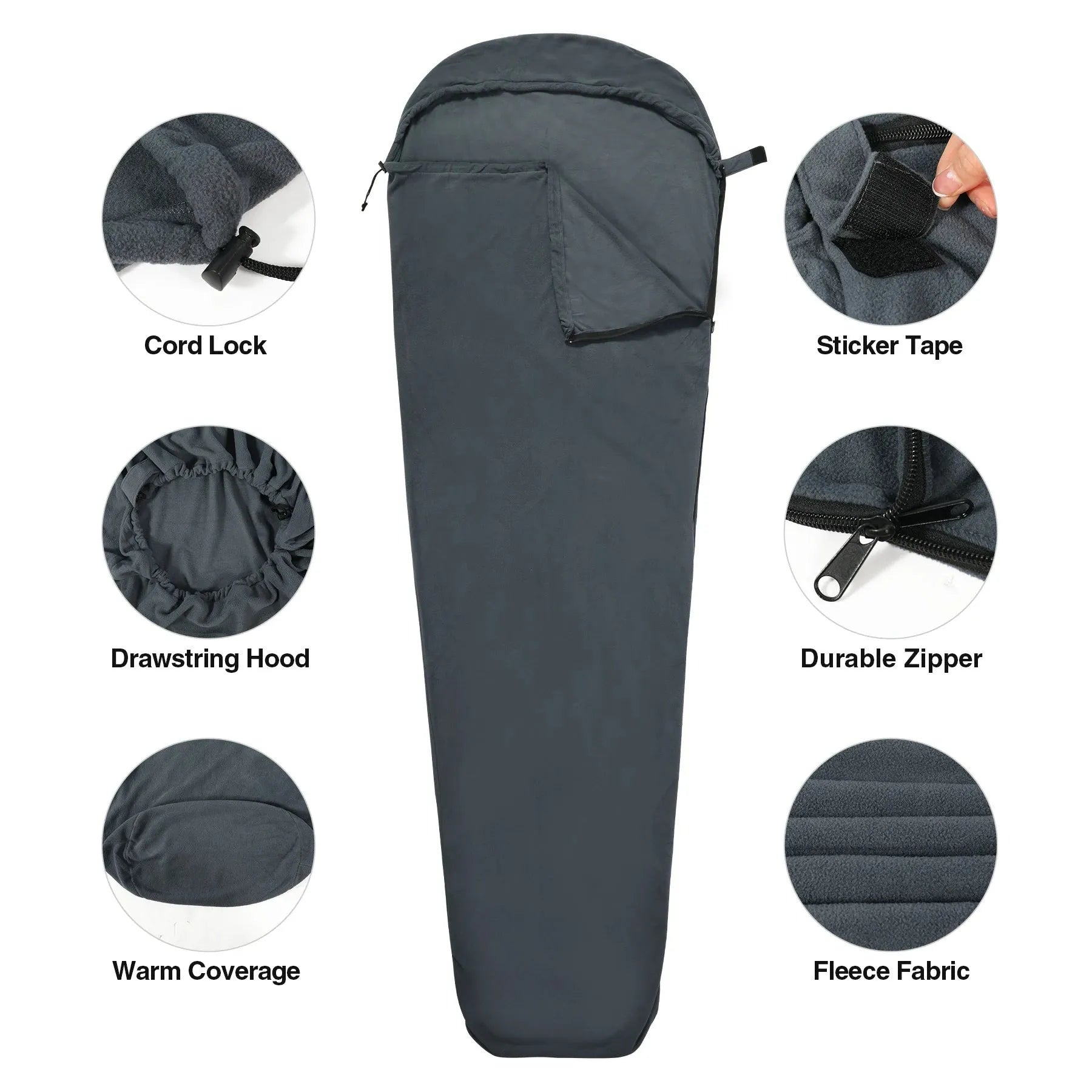 Mummy Fleece Sleeping Bag Liner with Hood - Redcamp